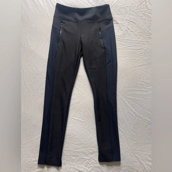 Athleta Pant Black Nylon Spandex Mix Jogger With Pockets And Navy Stripe - Picture 1 of 6